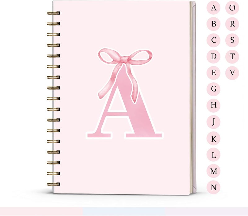 foedor Pink Bow Journal Notebook for Girls,Initial A Journals Personalized Diary Gifts for Teen Girl Kids,Monogrammed Gifts for Women,Trendy Coquette Cute Hardcover Spiral Notebook 5.5 x 8.3 - Image 1